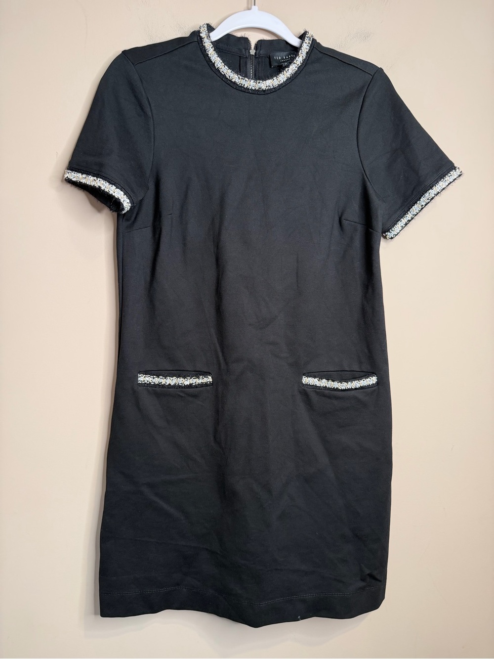 Ted Baker Rozlia Ponte Shift Dress Black Silver Size 2 E14